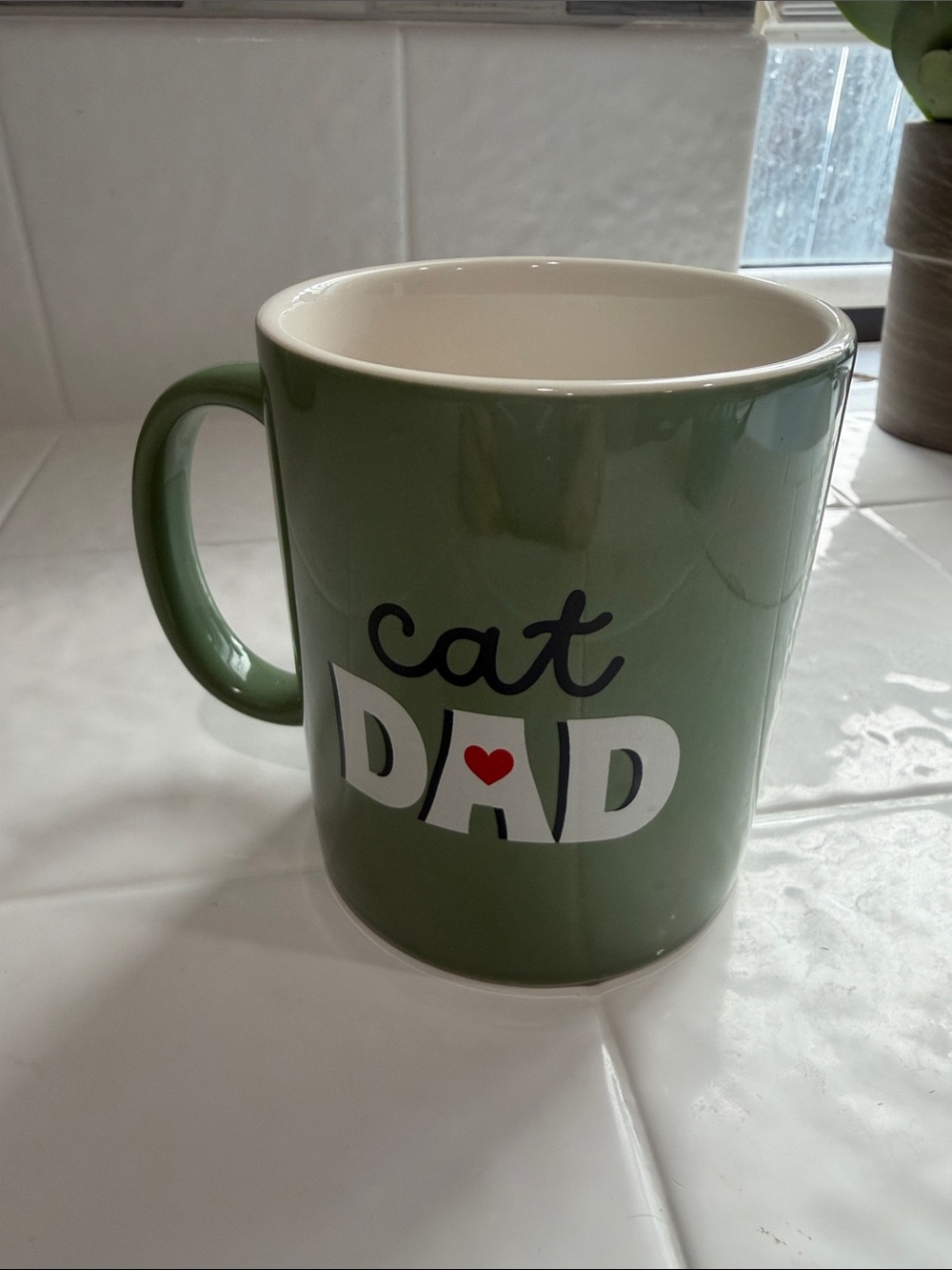 Room Essentials Green Cat Dad Ceramic Mug with Red Heart Accent
